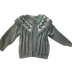 Vintage Backroad Blues Hand Knit Fringe Sweater Plus 22W Boho Cottagecore